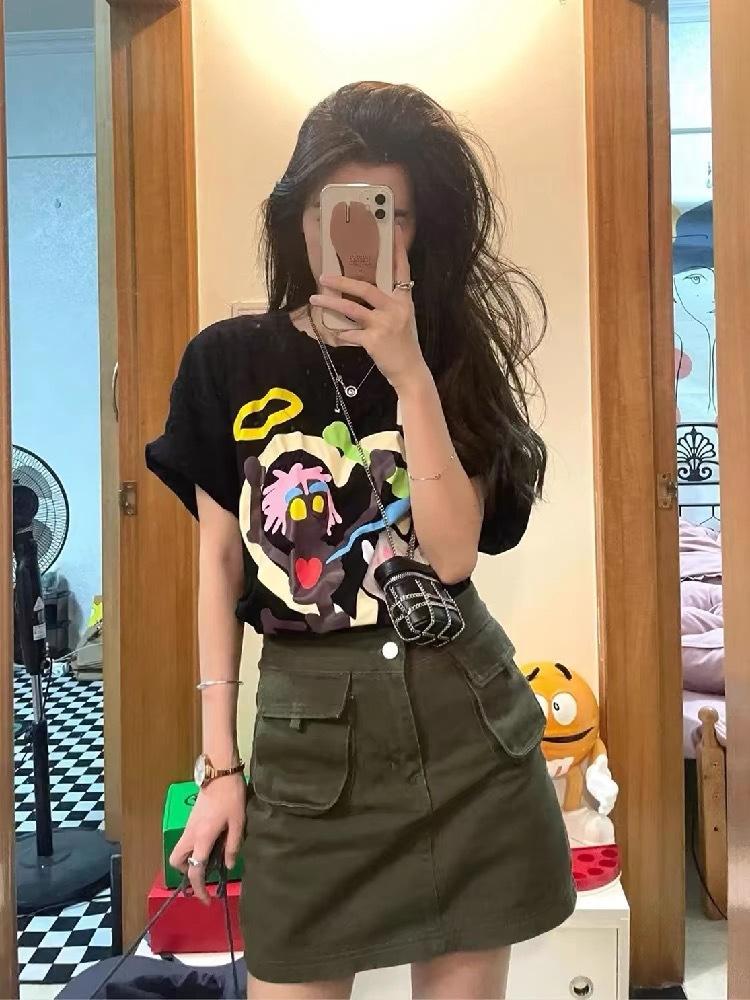 

Летняя новая юбка А-силуэта с высокой талией и облегающая бедра в стиле американской Spice Girl 2XL армия зеленый