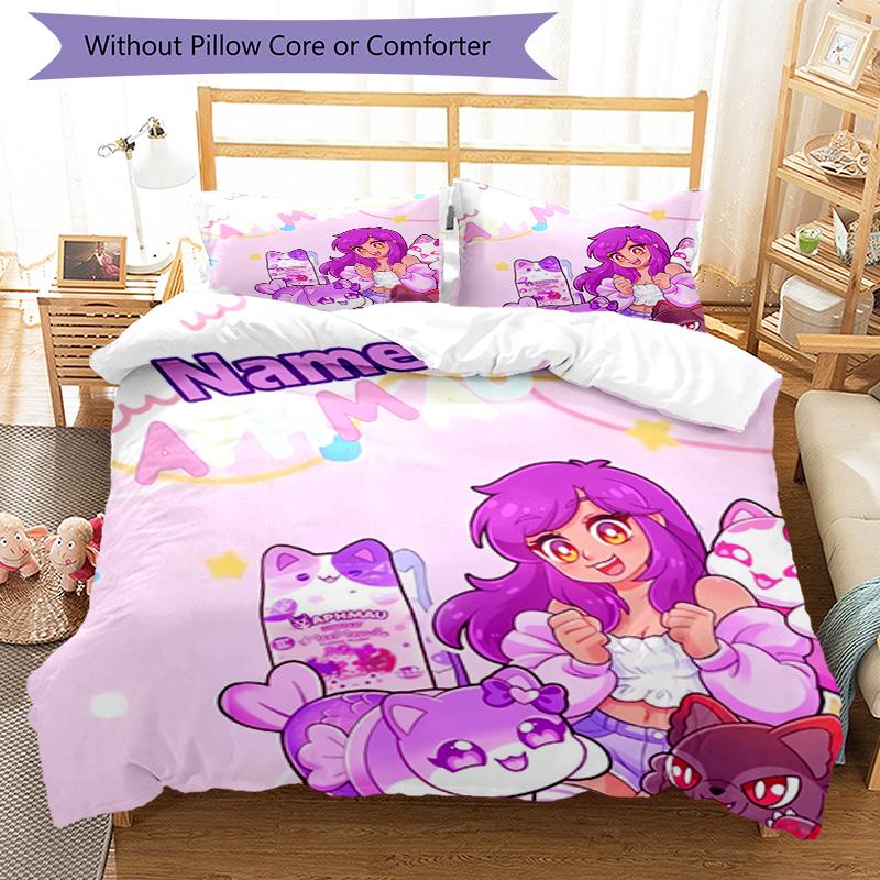 Set Biancheria da Letto Aphmau Personalizzato con Nome (3 Pezzi) Chiusura con Bottoni Include 1 Copripiumone e 2 Federe, Morbido e Confortevole per Tutte le Stagioni.