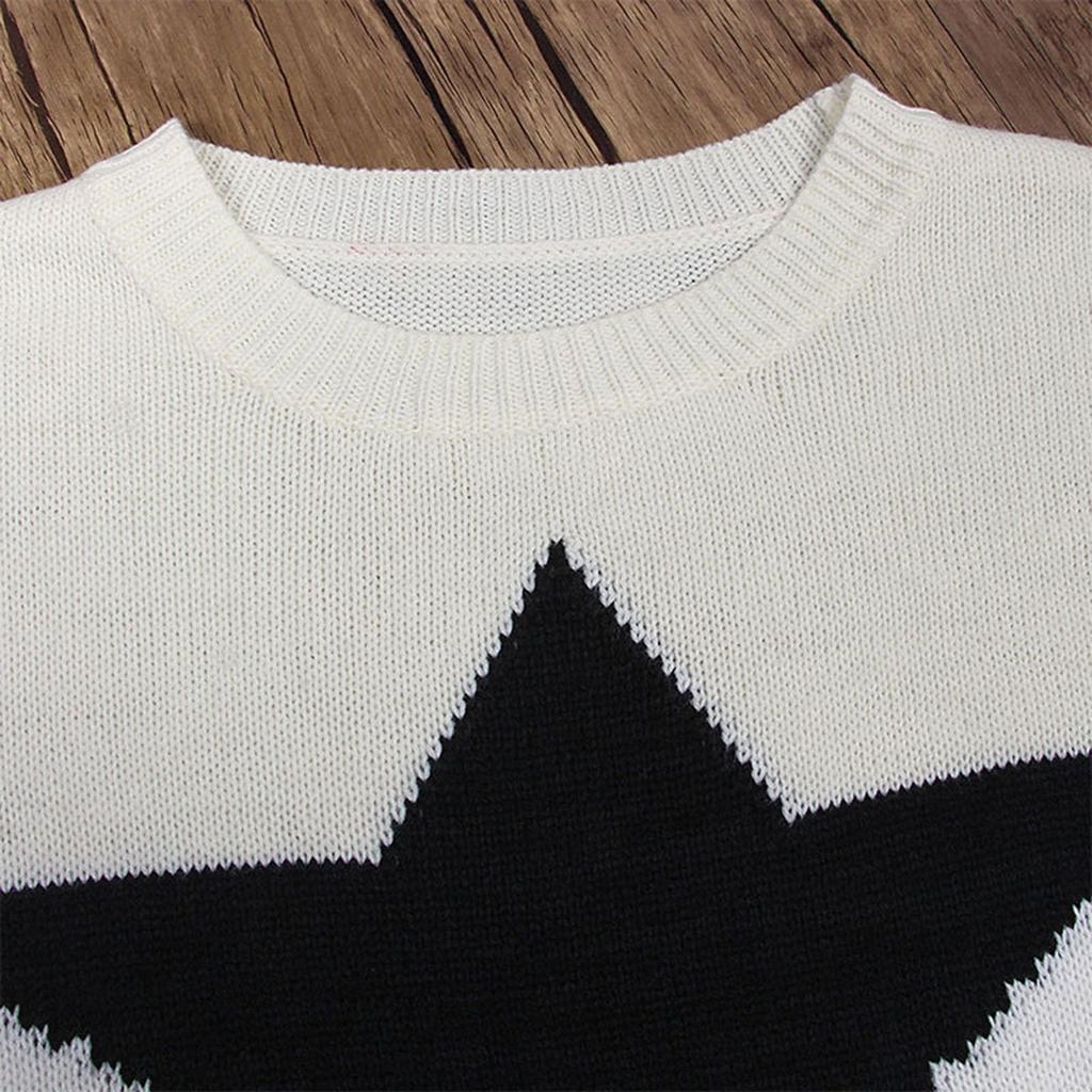 Women's Casual Bottoming Knit Sweater Women Loose Round Neck Star Pullover Sweater