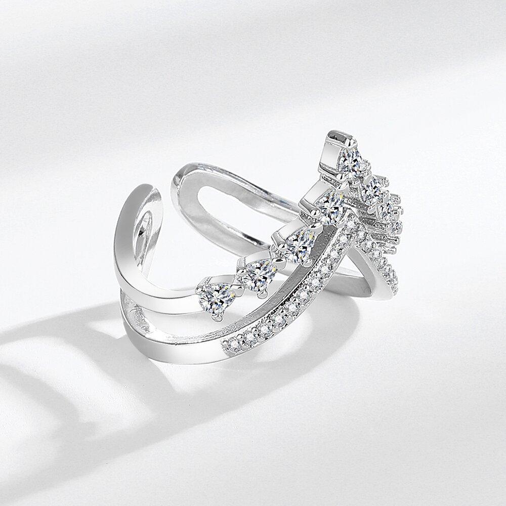 925  Silver Ring Hollow V-shaped Opening Ring Ladies Fashion Simple Birthday Party Wedding Anniversary Jewelry Gift