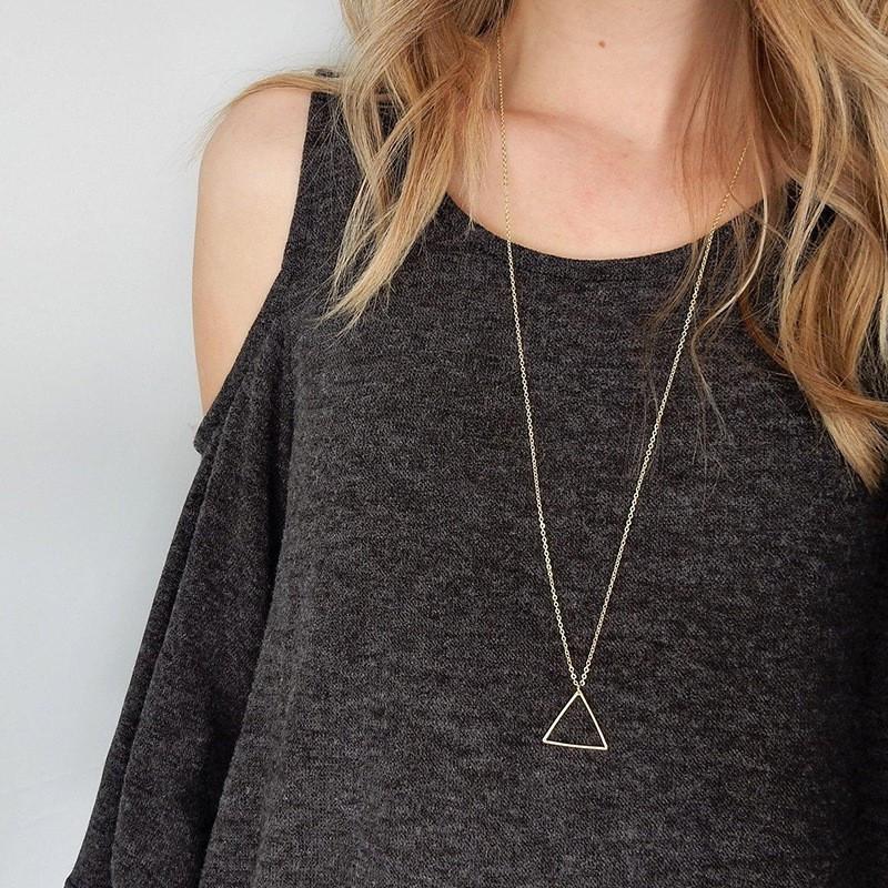Fashion Personality Geometric Long Sweater Chain Women, Vintage Hollow Triangle Pendant Necklace