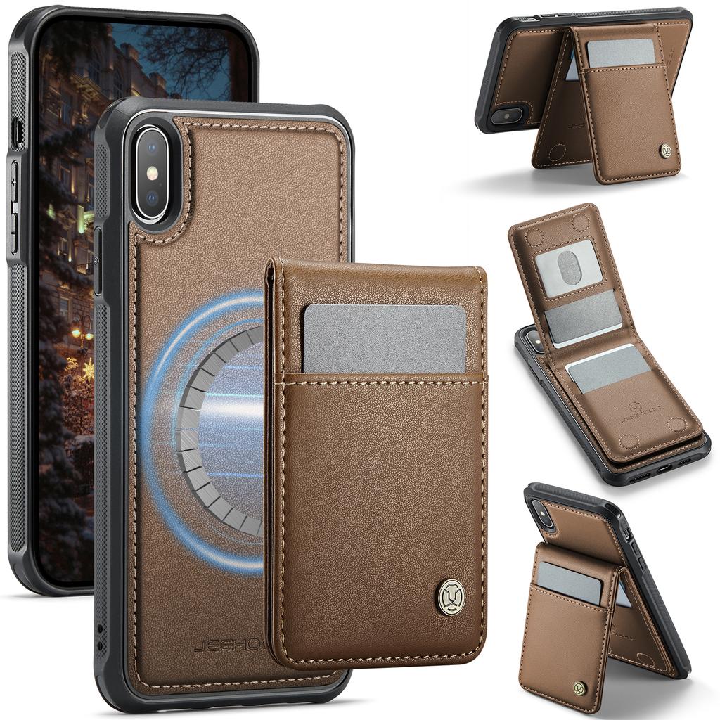 Pro iPhone XS Max 6,5 palce Kožené zadní pouzdro Kompatibilní s MagSafe JEEHOOD J06 Pouzdro na telefon s přihrádkou na karty RFID Blokování