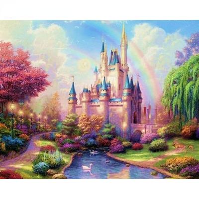 5D DIY Diamond Painting Rainbow Castle Landscape Full Drill Cross Stitch Diamond Embroidery Swan Home Decoration