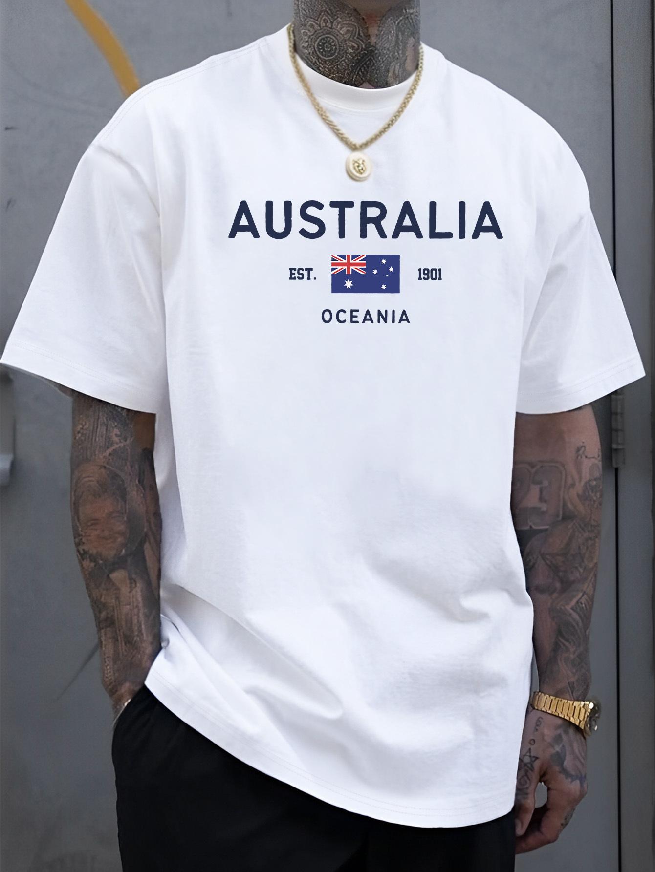 Men s New Fashionable Australian Letter Print Casual Short-Sleeve Shirt S