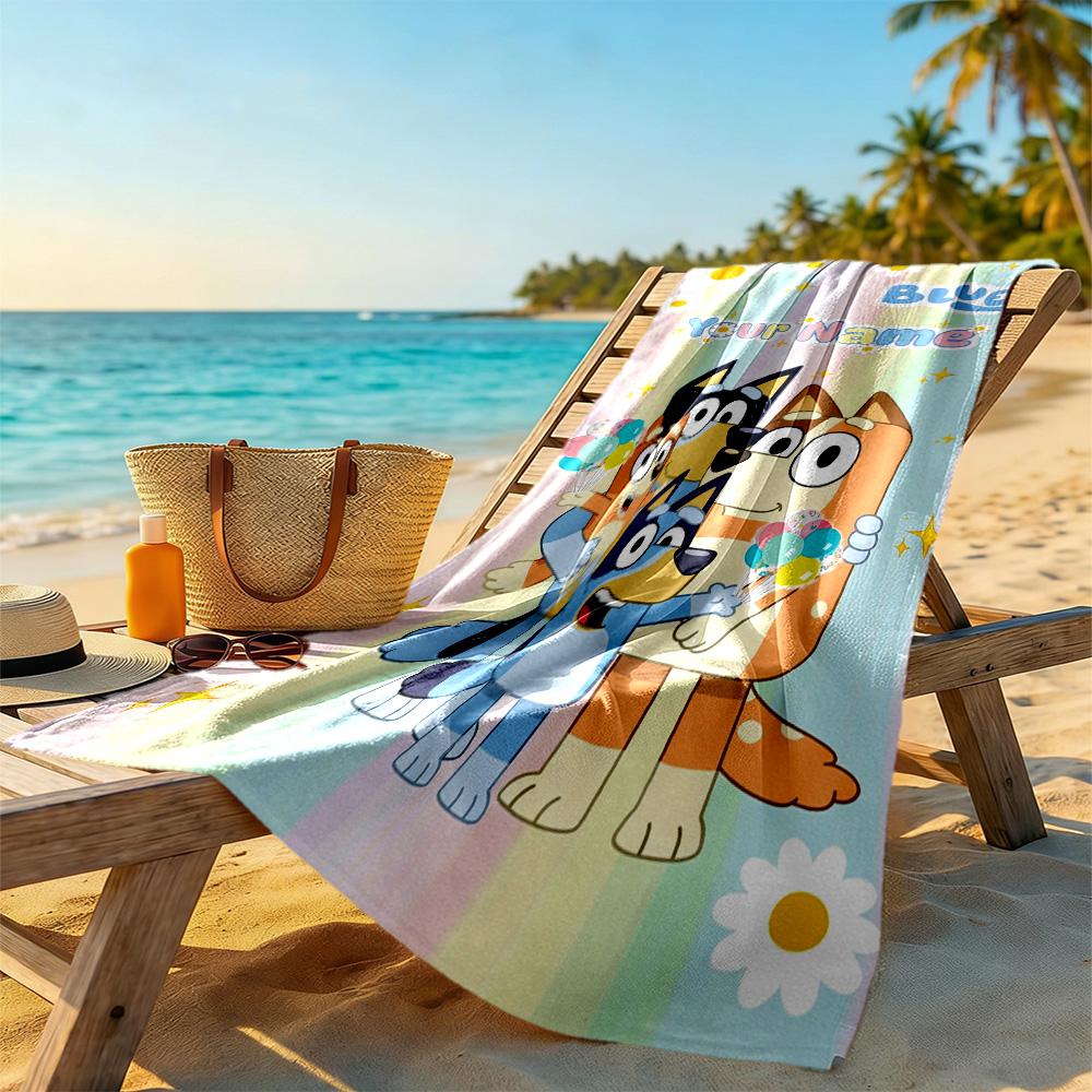 Bluey Customize Your Name Beach Towel Super Soft Microfiber Quickdry Fabric Portable for SwimmingBeachCamping Travel Beach AccessoriesGym
