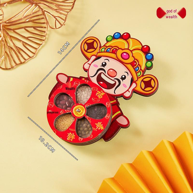 Five Grains Fortune Wood Magnet: 2026 Year of the Horse New Year Wealth Decoration