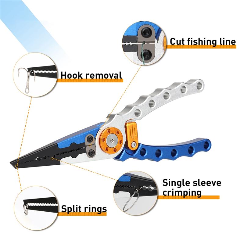 

A25F-Aluminum Multitool Fishing Pliers Hook Remover Line Cutting And Split Ring Fishing Gear Fishing Tools Sets