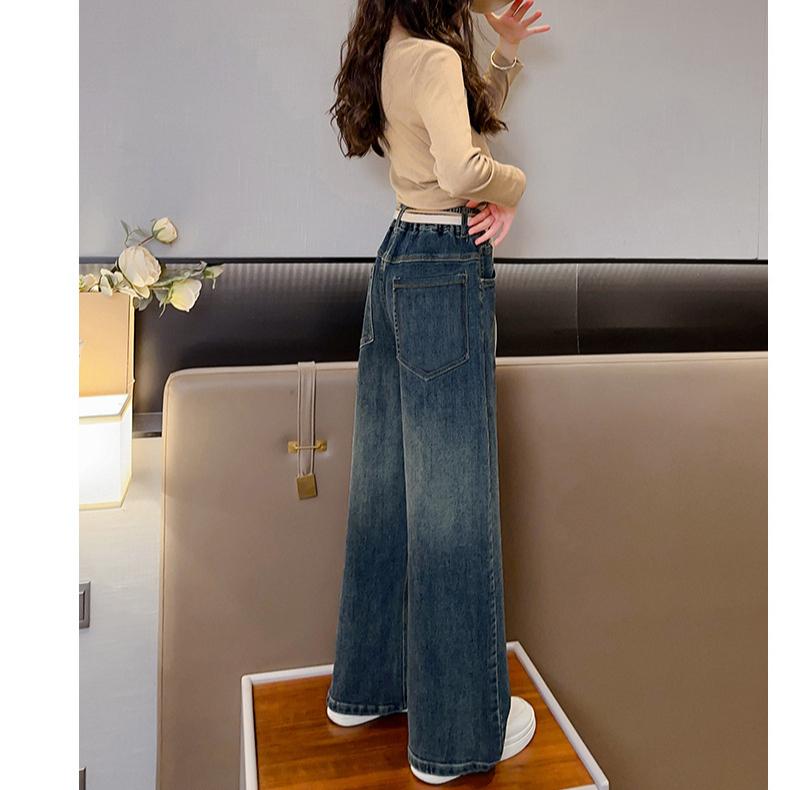 Dívčí rovné nohavice široké nohavice džíny na jaro a podzim dětské dívčí kalhoty dlouhé kalhoty