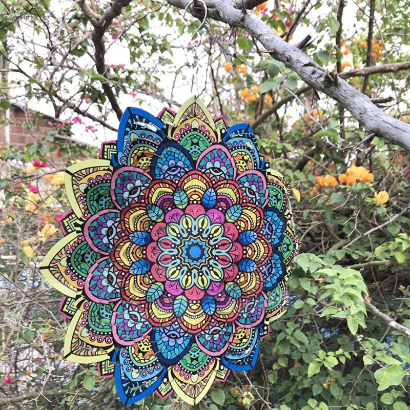 12 Inch Foldable Rotating Wind Chime 3D Color Wind Chime Mandala Wall Hanging Decor Outdoor Garden Pendant Creative Gift for Kid