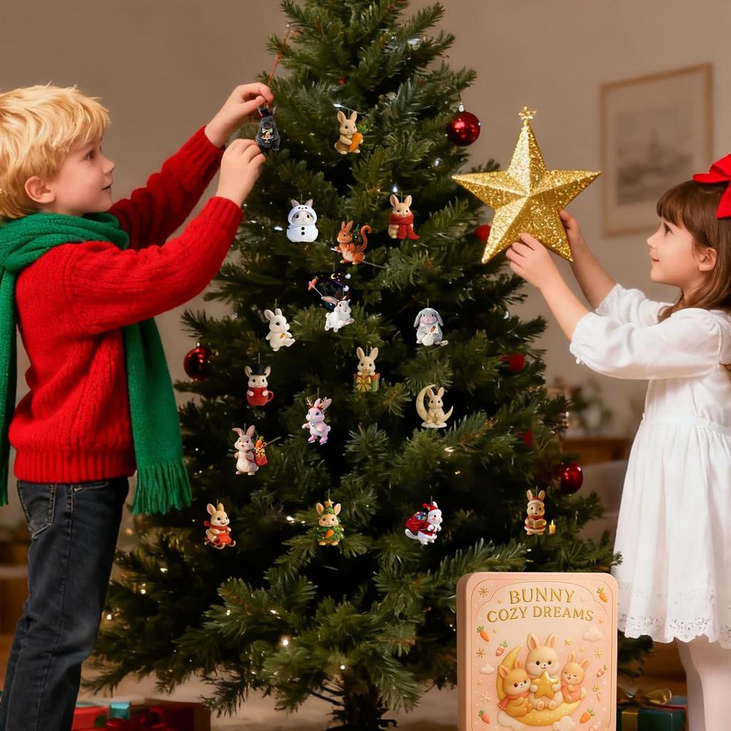 Rabbit Ornament 2025 Christmas Advent Calendar Warm-Hearted Rabbit Dreamland 24 Days Christmas Countdown Calendar Xmas Decor