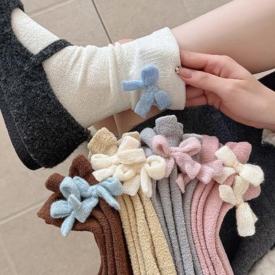 Wollige Fersen-Schleifensocken für Damen Herbst- und Winterwärme Mid-Calf-Socken, Klebrige und flauschige Socken