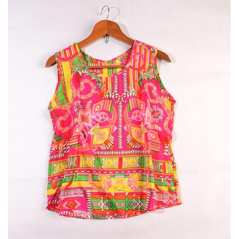 

Летняя шелковая футболка без рукавов, свободная майка, скрывающая живот Red(510 Crepe de Chine) Bust size 94cm