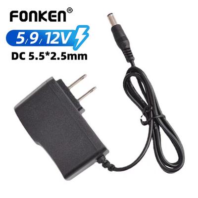FONKEN 5/9/12V Power Adapter 100-240V Supply Charger Adaptor US Standard Plug DC 5.5*2.5mm Power Converter