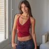 New V-Neck Hanging Neck Tie Top New Solid Color V-Neck Halter Tie Top
