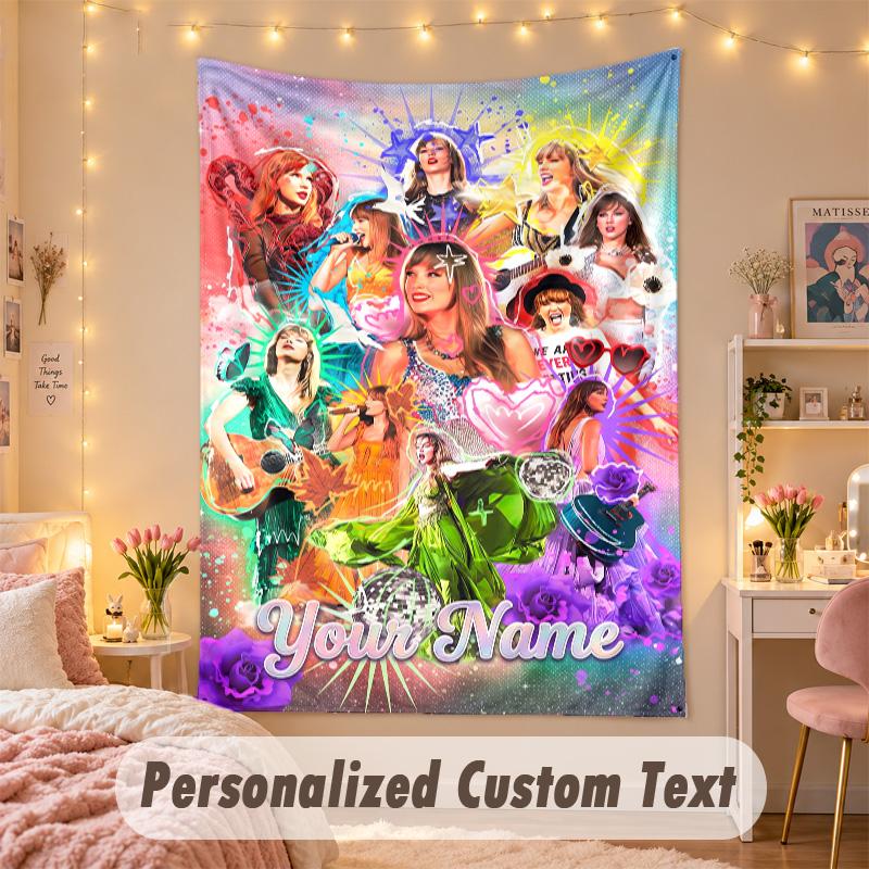 Custom Personalized Tapestry,Taylor Swift Print Custom Name Text Wall Art Hanging for Bedroom