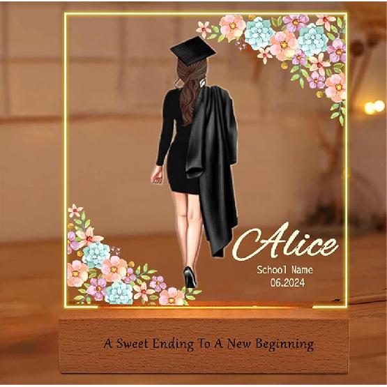 Personalized Graduation Lamp Gifts for Her Custom Class of 2024 Graduation Acrylic Plaque Night Light Congrats Grad Gift for Daughter Son Class of