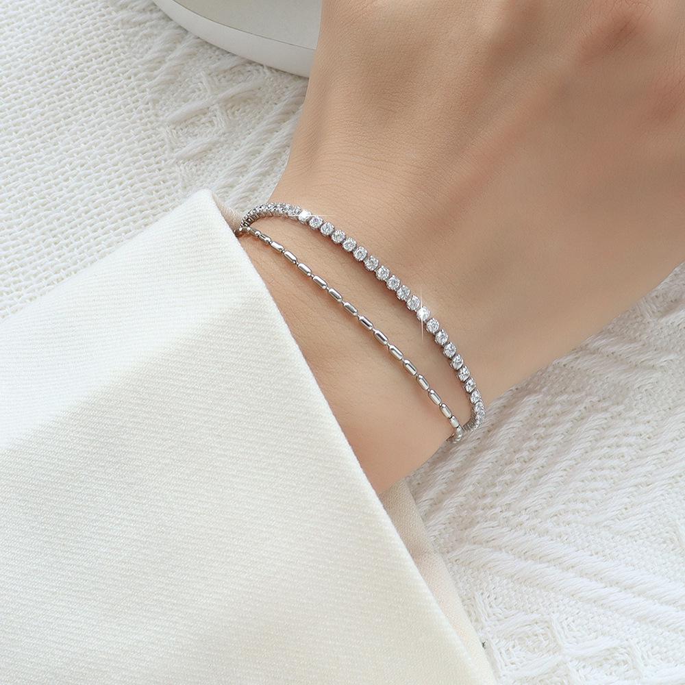 Marka European Double Layer 18K Gold Zircon Bracelet - Women s Titanium Steel Niche Style.