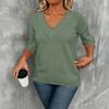 Women's Comfortable Loose Fashion Casual Solid Color V-Neck Long Sleeve Plus Size T-Shirt Top