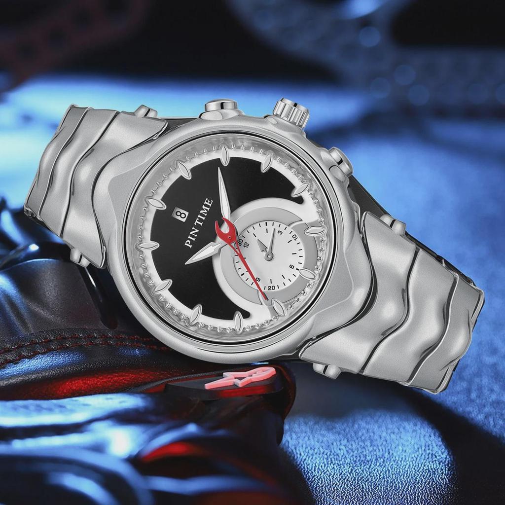 PINTIME Y2K Creative Retro Style Luxury Men's Waterproof Luminous Stainless Steel Watch Fashion Punk Date Quartz Watches