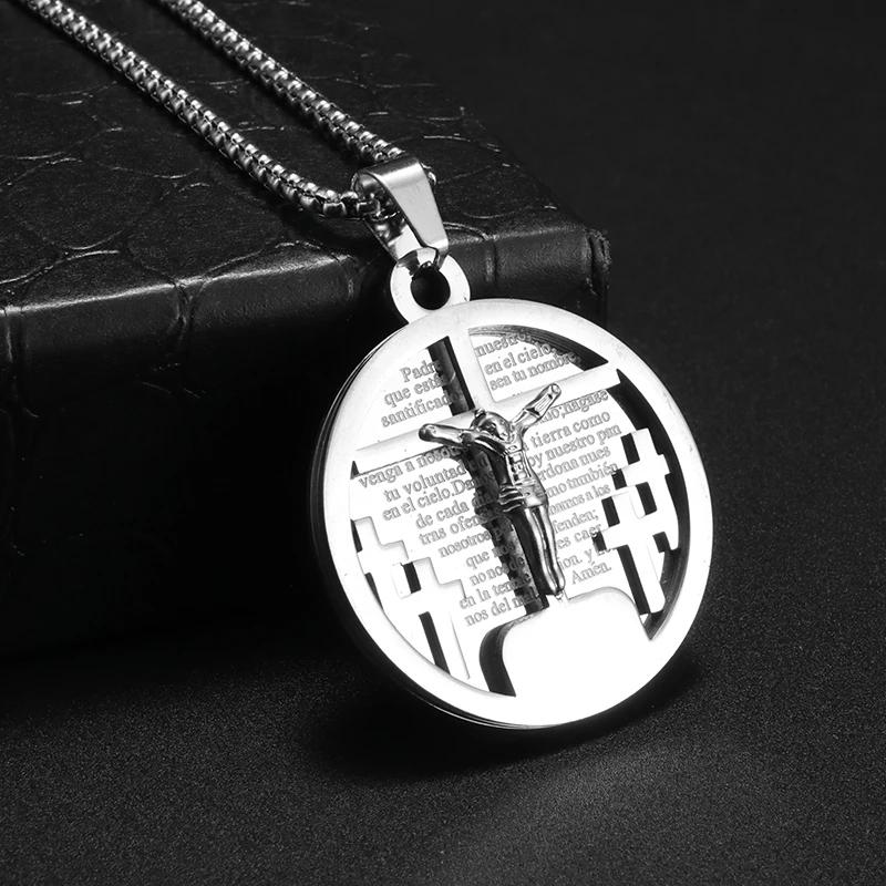 Saint St. Benedict Jesus Cross Pendant Necklace Men and Women Religious Christian Catholic Amulet Stainless Steel Jewelry