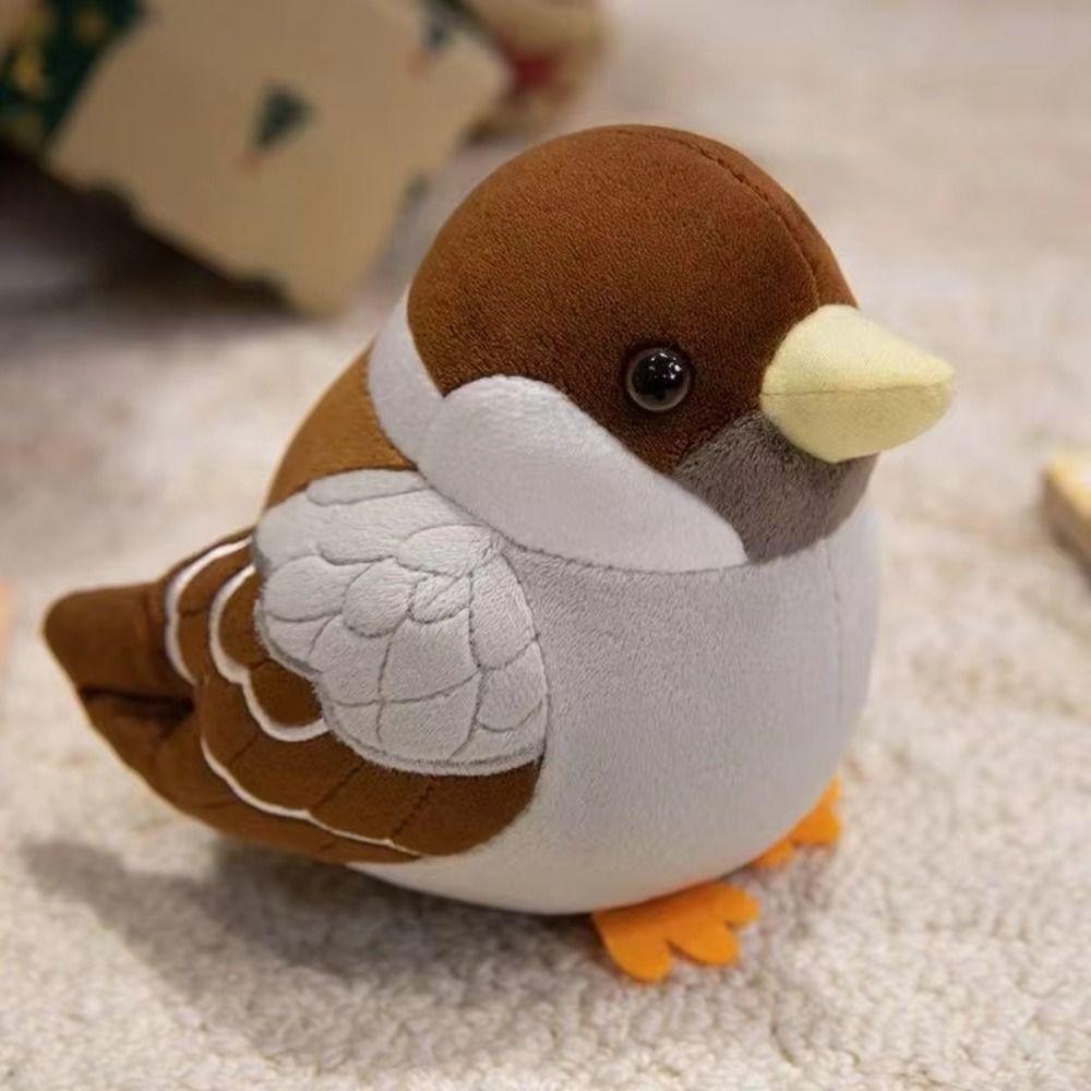 Chubby Round Stuffed Bird Doll Cute Cartoon Simulation Sparrow Doll  Living Room Decor