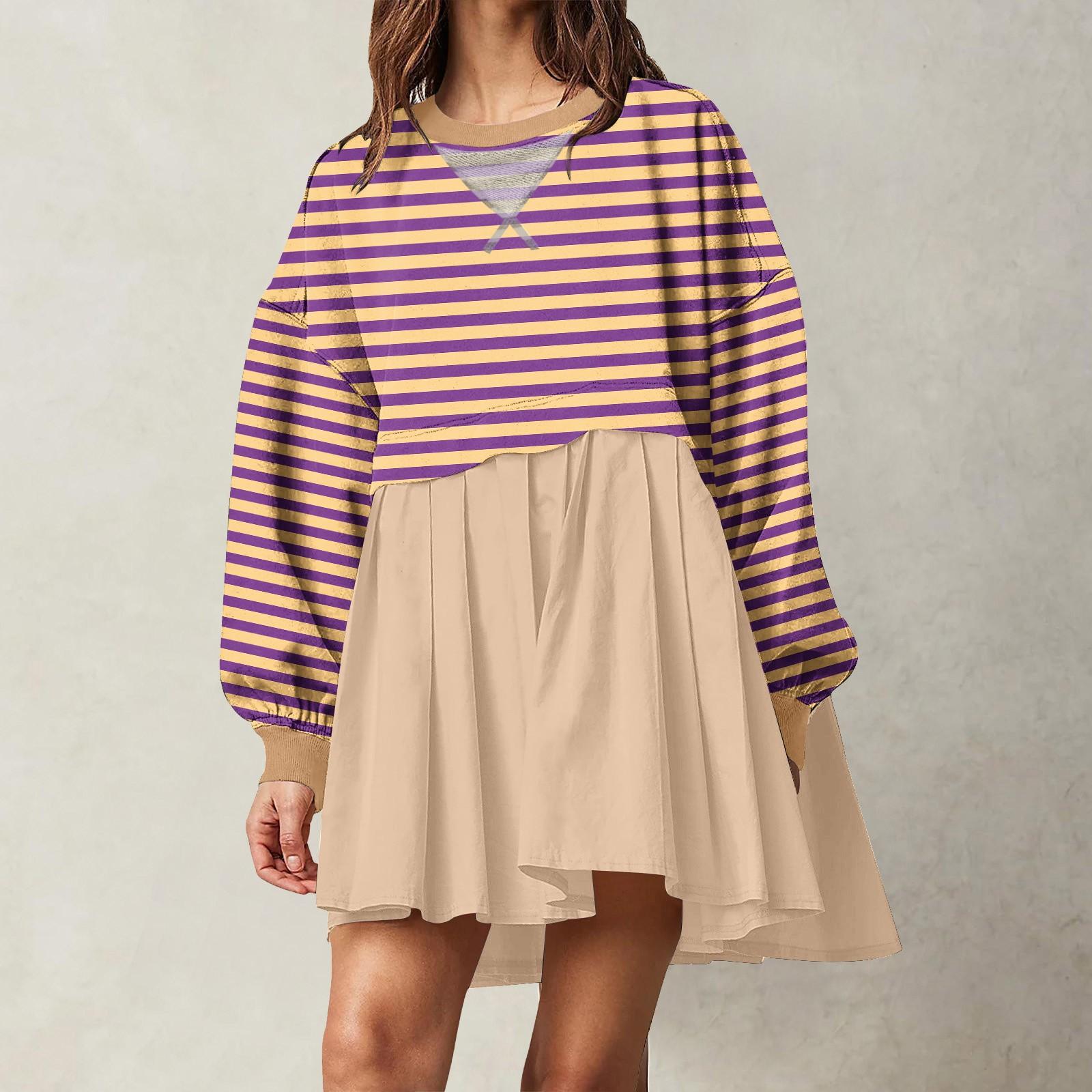 

Женское модное повседневное платье с цветными блоками и полосатым принтом, круглым вырезом и длинными рукавами S хаки