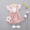 Summer Girls Babies Cute Striped Short Sleeved New Small Medium Sized Children's Shoulder Strap Short Sleeved Set Two-piece