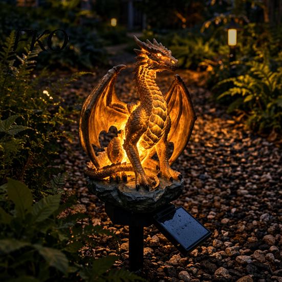 Mittelalterliche Drachen Dekoration Solare Gorilla Gartenstatue Licht, Gotische Harz Außenlaterne Skulptur, Geformtes Licht Fantasy Dekor für Hof Terrasse,