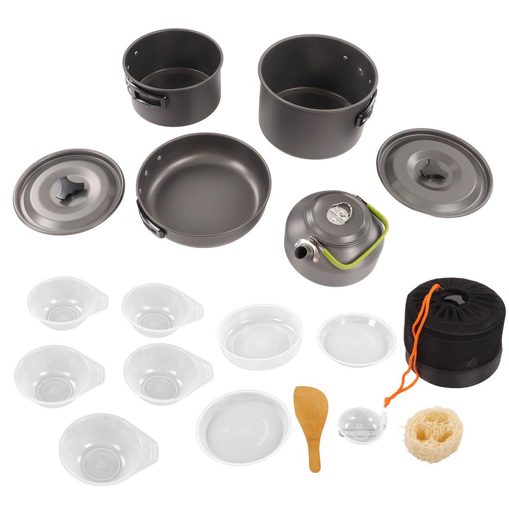 Camping Cookware Kit Portable Practical High Hardness Anti Scald Pot Kettle Set for Outdoor Picnic