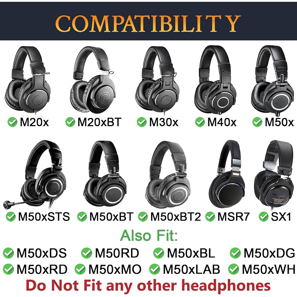 SOULWIT Ear Pads / Ear Cushions for Audio-Technica ATH-M50X, M50XBT, M50xSTS, M50RD, M40X, M30X, ...
