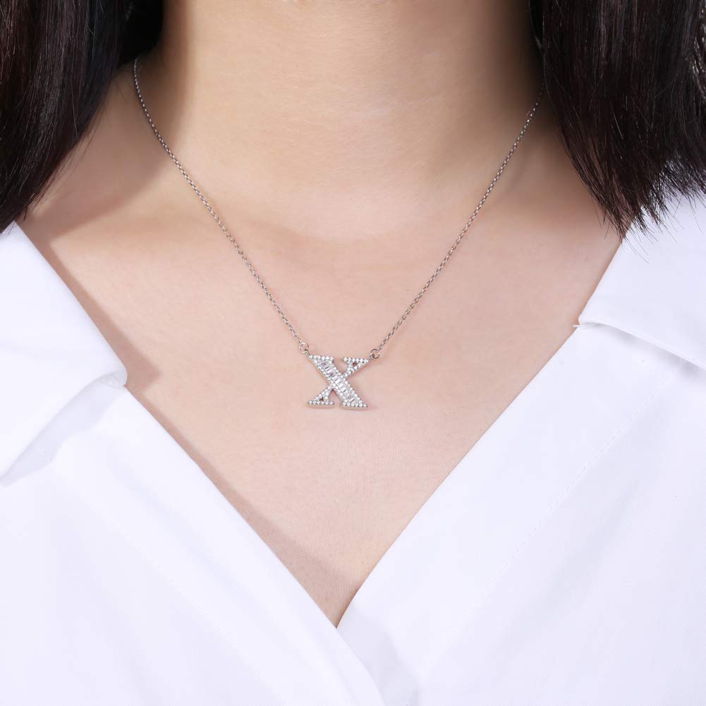 AIKS Alphabet Necklace, Sterling Silver 925, Zirconia Pendant, Sparkling Diamond, Pure Silver Necklace, Initial, Valentine's Day, Birthday, Popular