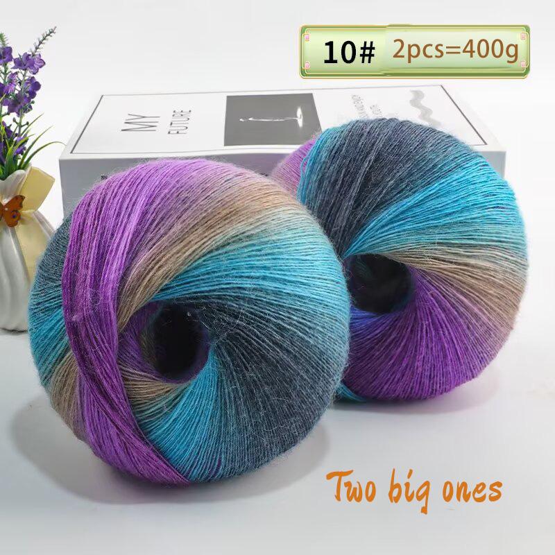 400 Grams of Colorful Gradient Rainbow Long-dyed Pure Wool Yarn Skeins, 2 Large Skeins, Hand-woven Crochet Yarn, 2Skeins/pack