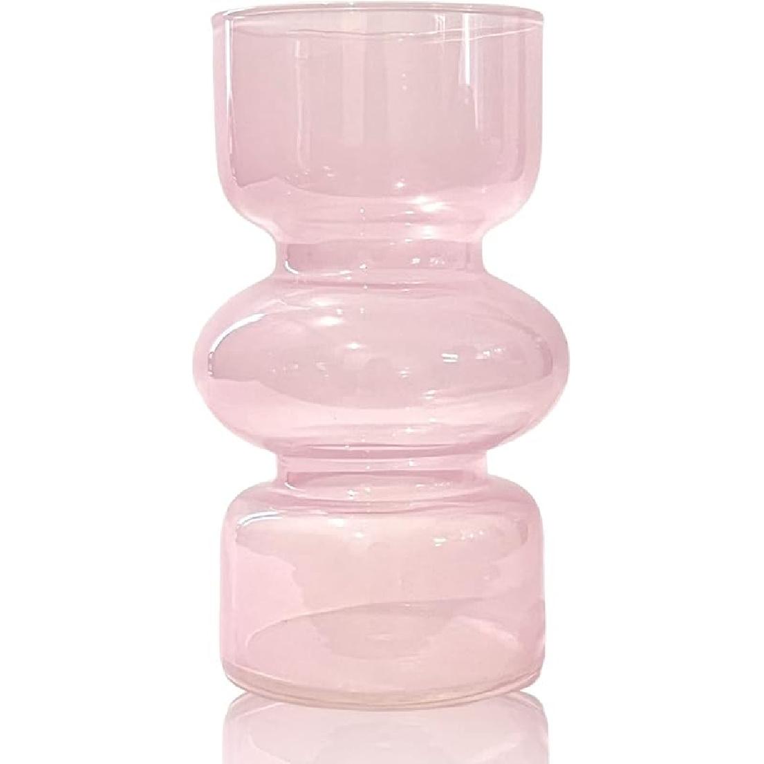 

BLOFLO Pink Transparent Glass Hydroponic Vase, 7Inches Colored Glass Vase for Flower, Modern Geometric Three-Layer Floral Vases for Home Office