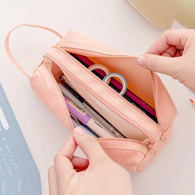 1 Stück Großraum-Doppelschicht-Federmäppchen Doppelreißverschluss-Design Tragbarer Multifunktions-Organizer für Schule Büro Täglichen Gebrauch