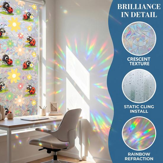 Window Privacy Film Stained Glass Floral Decorative Window Clings Colorful UV Blocking Static Glass Decals for Bedroom Living Room