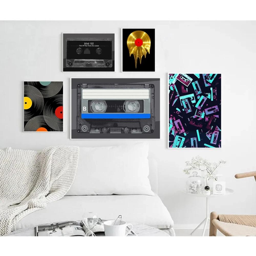Classic Pop Golden Vinyl Record Cassette Tape Poster Music Modern Prints Canvas Painting Wall Art Picture Home Living Room Decor