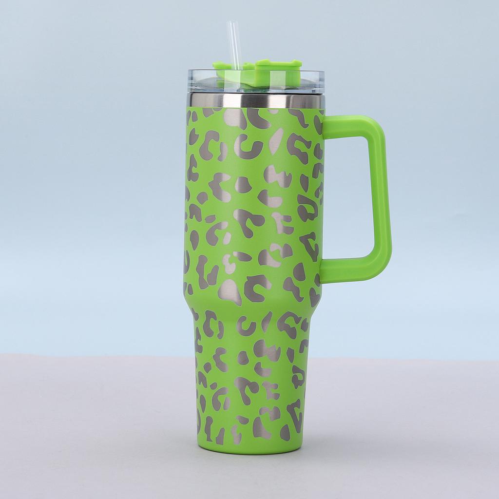 1Pc 1200ML 304Stainless Steel Print Cup with Straw Portable Car Cup Large Capacity Water Cup Car Water Bottle
