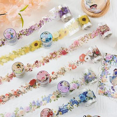 1 Rolle/Packung Dekoratives Washi Tape für Journaling und Scrapbooking - Buntes Blumen- und Pflanzenmuster Wasserdichtes PET-Tape