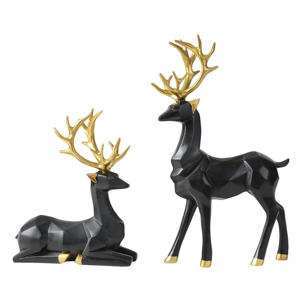Christmas Figurines,2Pcs Resin Sitting Standing Deer Statues Couple Sculpture Deer Ornaments Modern Home Decor For Living Room, Bedroom, TV Cabinet