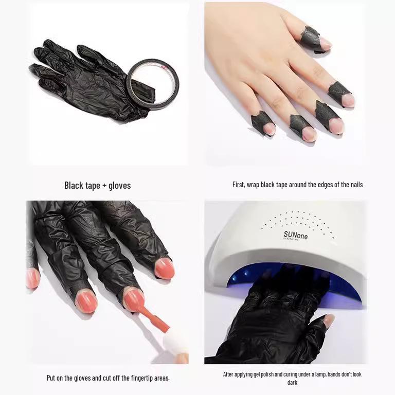 Black Extra Thick Nitrile Gloves for Manicure: Disposable, Anti-Tan Rubber Hand Protection with Tape