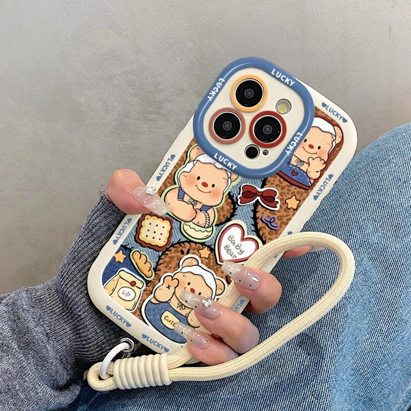 Denim Leopard Print Butter Bear Suitable for Apple 16promax Mobile Phone Case Iphone15 Cute 14 Cartoon