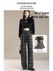 Women's Retro Wool Plaid Velvet-Lined Wide-Leg Pants