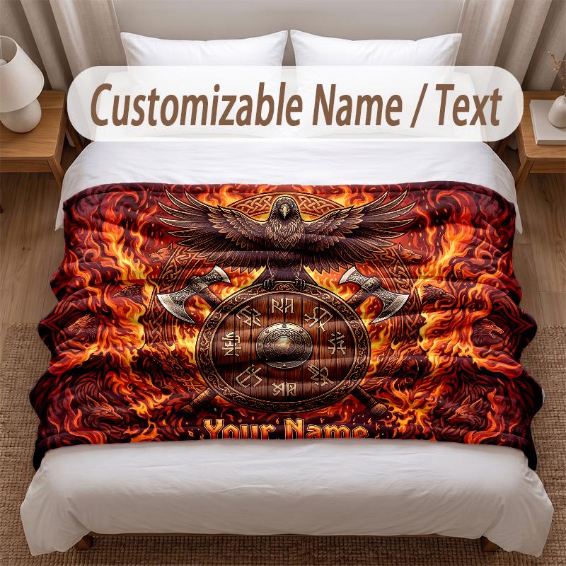 Fire Flames Theme Soft Blanket Personalized Custom Name Text Print Warm Blanket Home Sofa Bedroom Decor