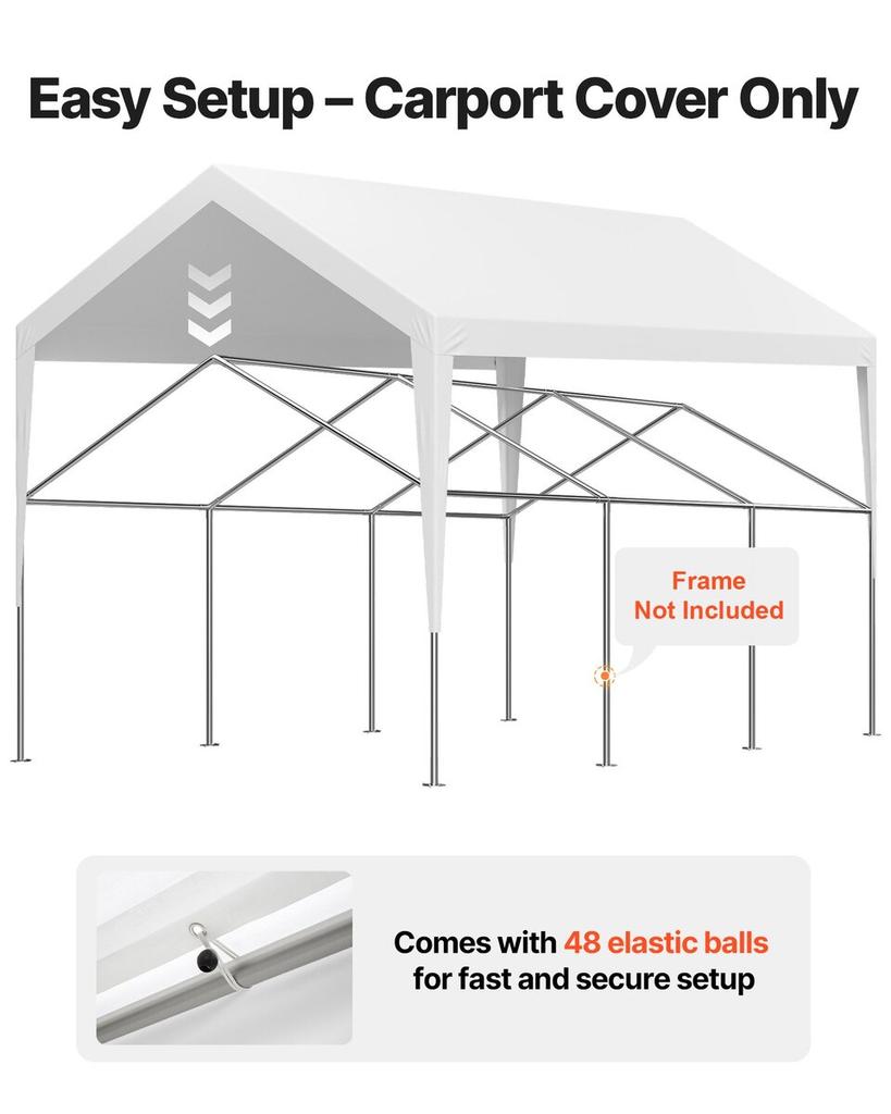 Carport Replacement Canopy, 3.6 X 6 M Potable Garage Tent Top Tarp, UV-Resistant & Waterproof Car Shelter Tarp, Heavy Duty Car Port Cover with Ball