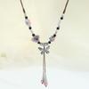 Ceramic Beaded Butterfly Pendant Necklace, Retro Ethnic Style Long Sweater Chain