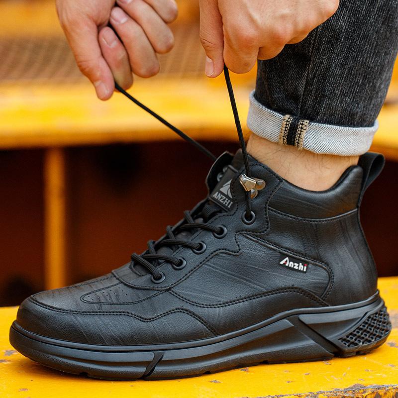 Fashion Waterproof Work Boots Safety Steel Toe Shoes Men Work Sneakers High Top Safety Shoes Men Protective Boots Mens Leather Boots
