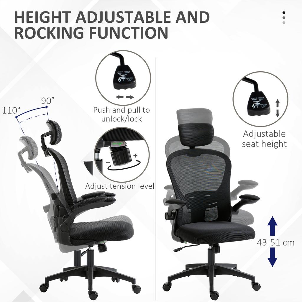 Multi-Adjustable Office Chair, with Lumbar Support, Headrest and Mesh Back - Black