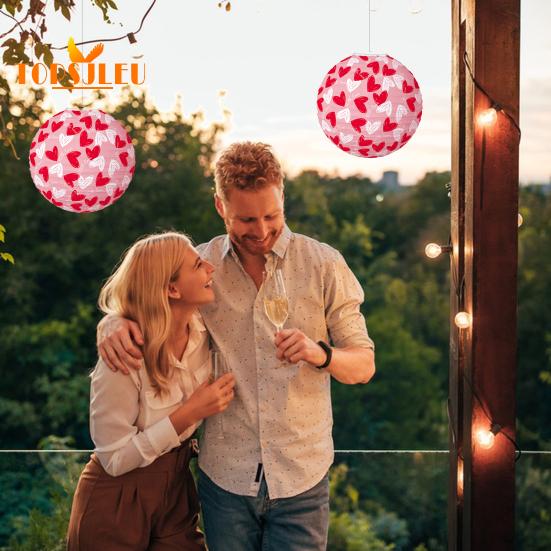 1 ud./6 uds. Linterna del Día de San Valentín, patrón de corazón, colgante de linterna de papel colgante, decoración interior y exterior