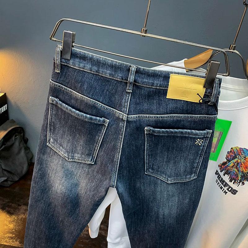 High-End Fleece-lined Thick Soft Leisure Warm Jeans Men2024Winter Slim Fit Micro Harem Tappered Pants