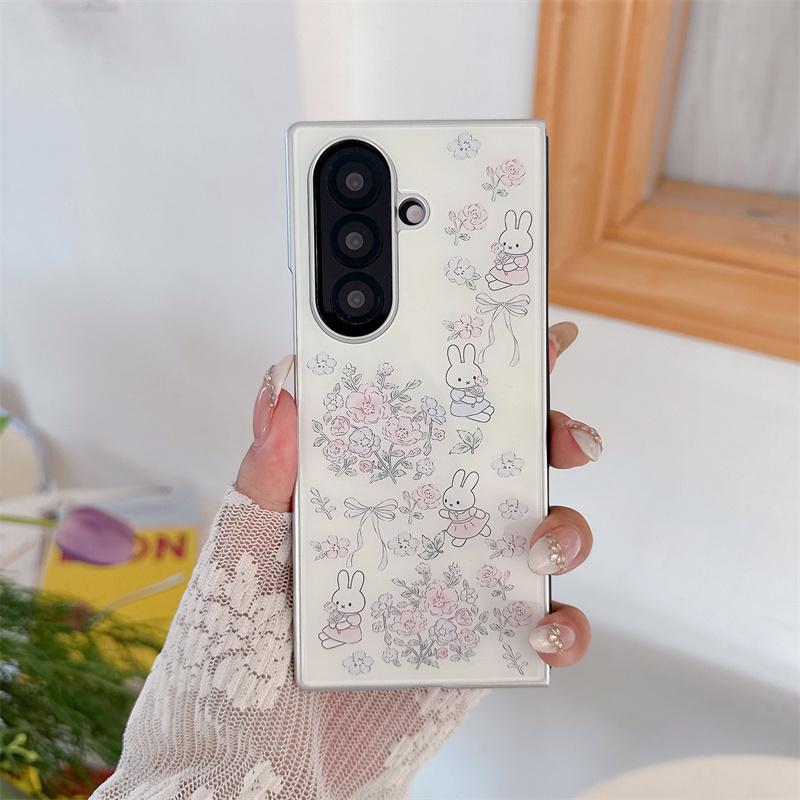 

Cute Kawaii Cartoon Puppy Bunny Bear Phone Case For Samsung Galaxy Z Fold 7 6 5 Pastel Plaid Floral Foldable Protective Cover Fo For Z Fold7